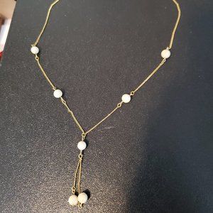 Gold Tone Fine Chain Necklace Off White Ceramic 16